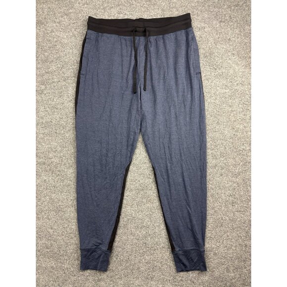 Tommy John Pants Mens Medium Blue Black Jogger Lounge Drawstring Cuffed Soft - Picture 1 of 6